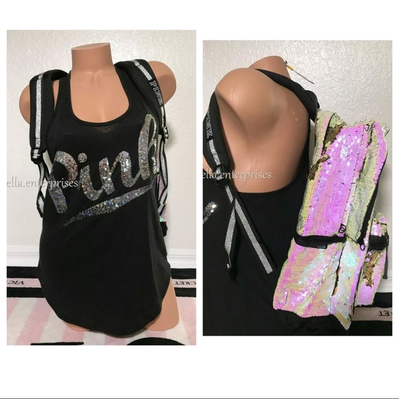 VS Pink Iridescent Flip Bling Campus Backpack
